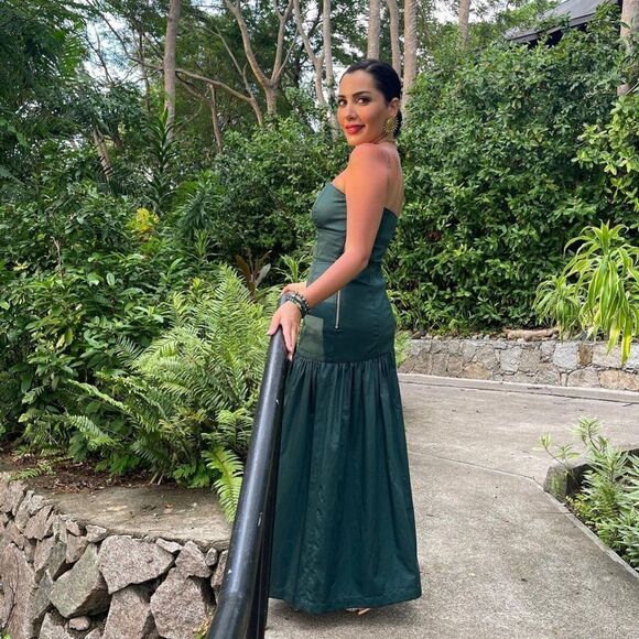 ZARA GREEN TOPSTITCHED DRESS - Picture 5 of 12